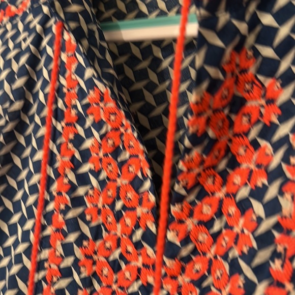 J Crew factory.  Very lightly worn top. Blue, white and dark pink. Tassels - Picture 6 of 7